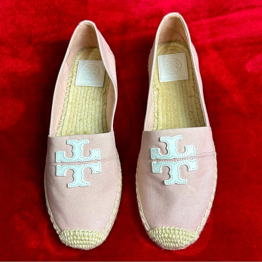 Tory Burch Pink/WhiteFlat Espadrille Size 8.5